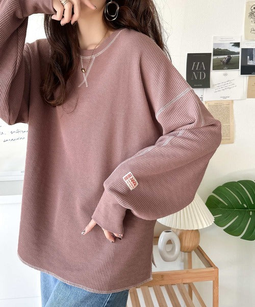 《JaVaジャバ 別注》シンプルなのに格上げ。2way配色ワッフルロンTee jv1260065
