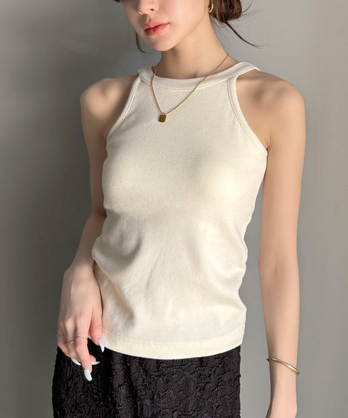 【mily bilet】シンプルに1枚でも着られる♪カップ付きテレコリブアメスリタンクトップ mi1029123