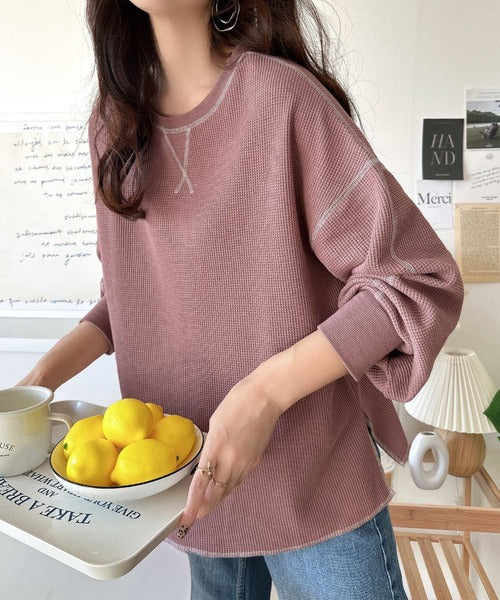 《JaVaジャバ 別注》シンプルなのに格上げ。2way配色ワッフルロンTee jv1260065