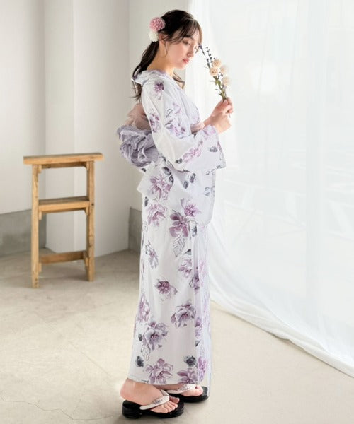 浴衣２点セット。花柄モチーフ浴衣（浴衣・兵児帯） ce1240057
