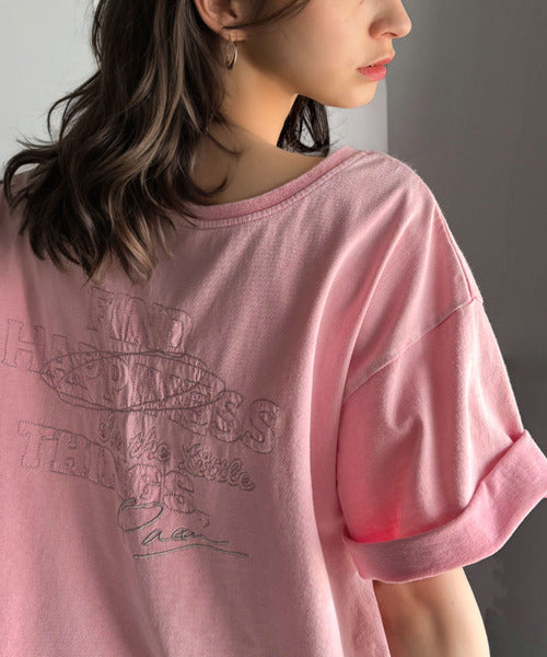 綿100%メンズライクヴィンテージウォッシュ☆前後2way刺繍ワイドネックTシャツ ce1260421