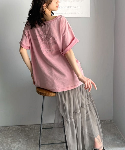 綿100%メンズライクヴィンテージウォッシュ☆前後2way刺繍ワイドネックTシャツ ce1260421