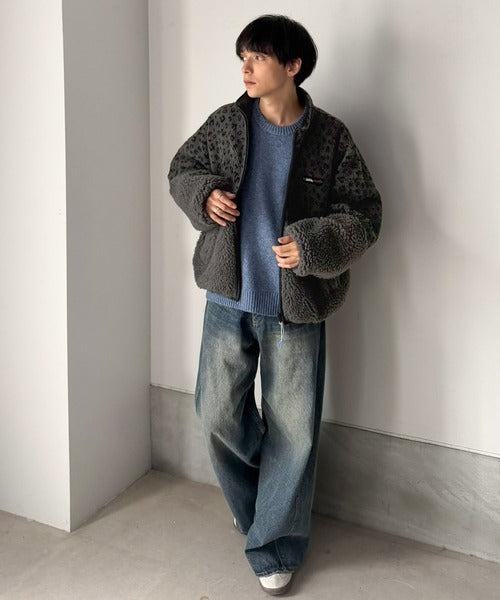 《JaVaジャバコラボ》ほっこり可愛い♪大人のもこもこボア切り替えスタンドネックブルゾン(ミドル丈) jv1265093