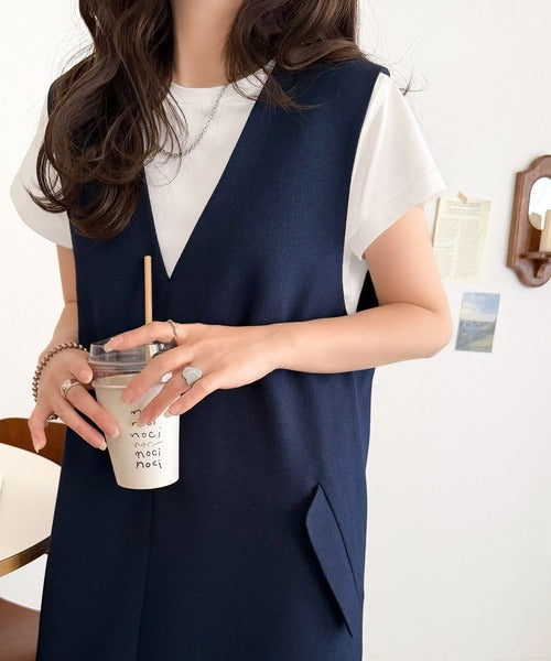 上品リラクシーstyle。ポケット付Vネックワンピース ce1260076
