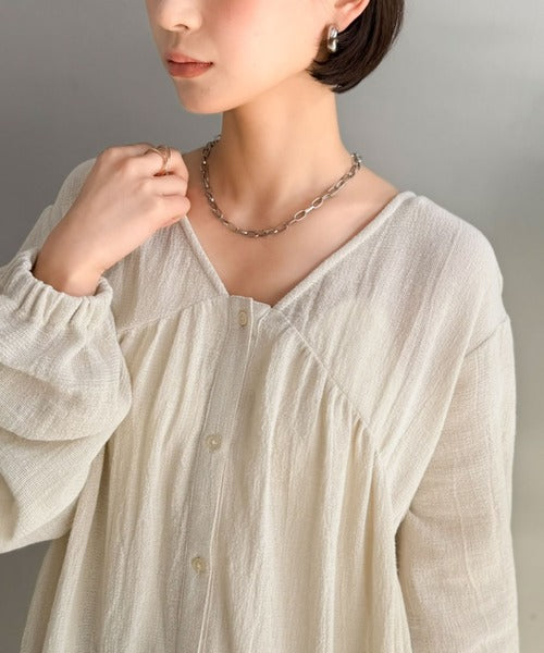 【Classical Evon】華やかさと体型カバーを両立する、着回し抜群な1枚。前後2wayパナマ風ティアードチュニック（長袖） ev1010591