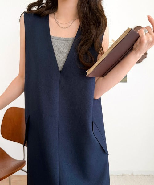 上品リラクシーstyle。ポケット付Vネックワンピース ce1260076