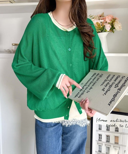 トレンドの配色ラインが目を惹く。前後2wayドルマンシアーカーディガン（長袖） ce1020352