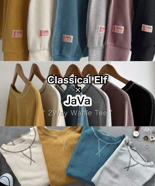 《JaVaジャバ 別注》シンプルなのに格上げ。2way配色ワッフルロンTee jv1260065