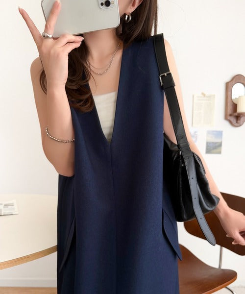 上品リラクシーstyle。ポケット付Vネックワンピース ce1260076