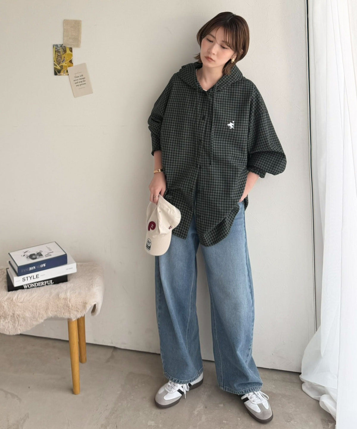 袖口フリルが最旬。胸刺繍入り起毛チェック柄フーディーシャツ（長袖） ce1010665