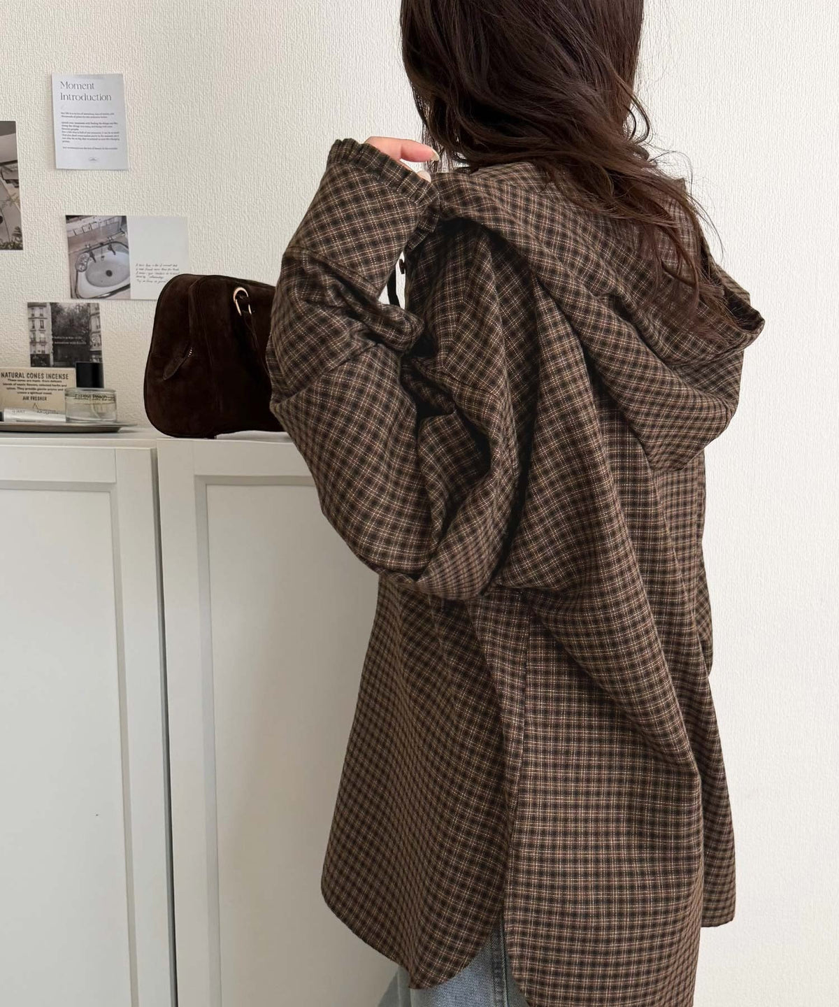 袖口フリルが最旬。胸刺繍入り起毛チェック柄フーディーシャツ（長袖） ce1010665