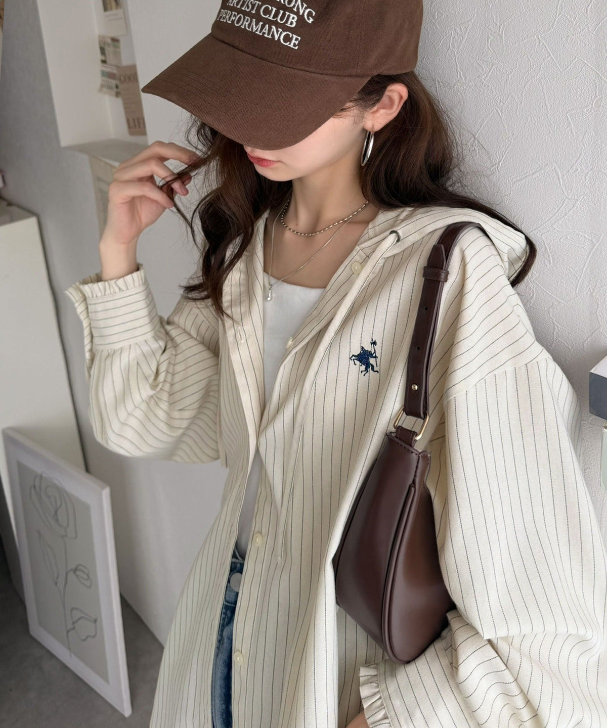 袖口フリルが最旬。胸刺繍入り起毛チェック柄フーディーシャツ（長袖） ce1010665
