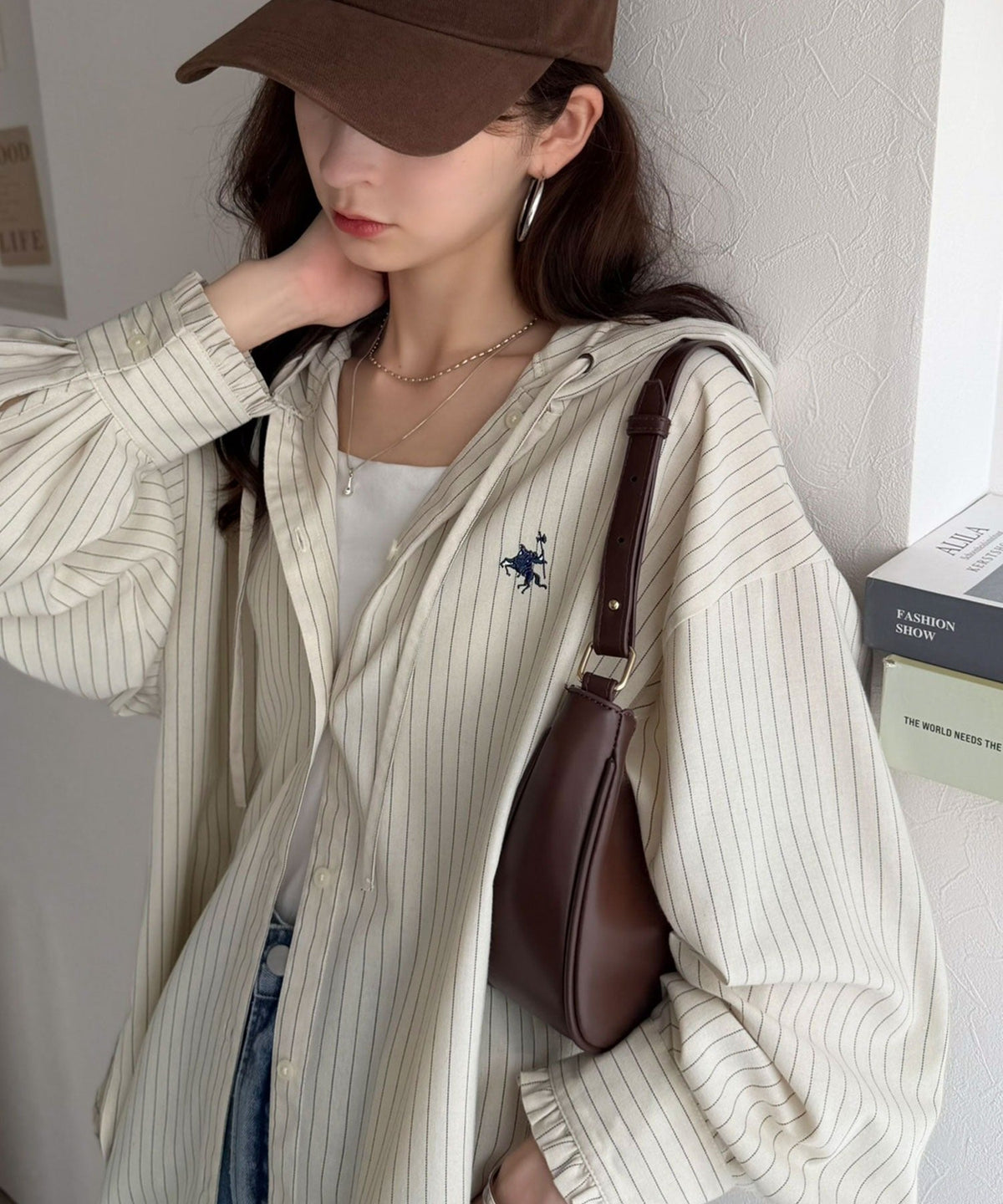 袖口フリルが最旬。胸刺繍入り起毛チェック柄フーディーシャツ（長袖） ce1010665