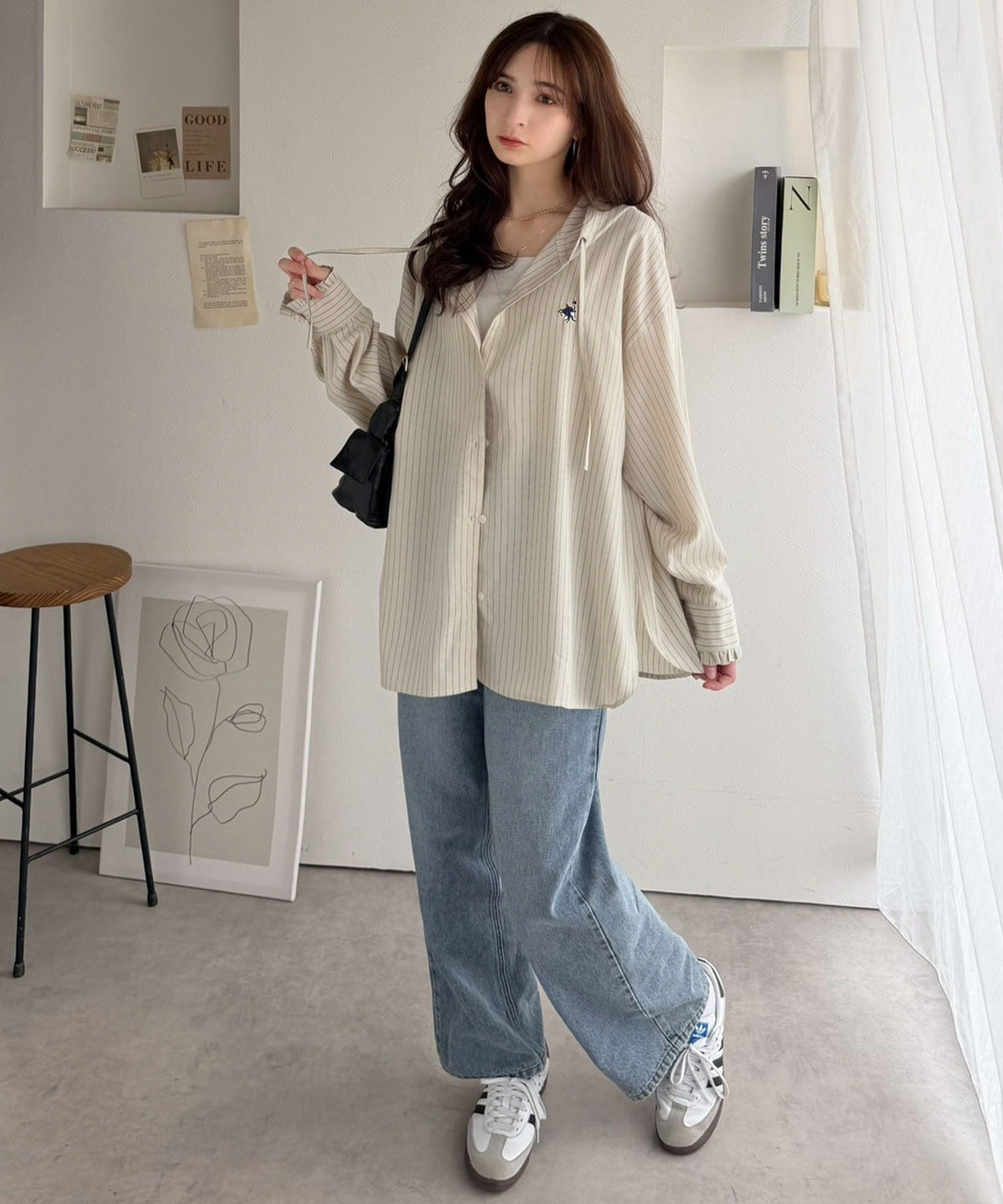 袖口フリルが最旬。胸刺繍入り起毛チェック柄フーディーシャツ（長袖） ce1010665