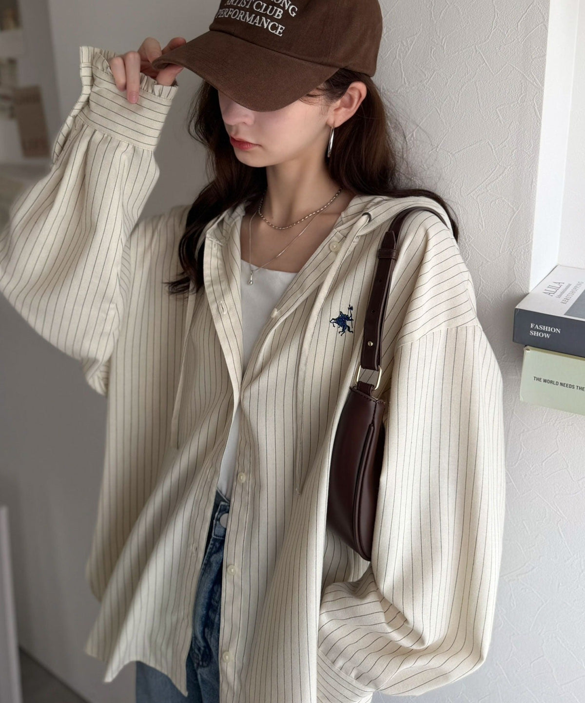 袖口フリルが最旬。胸刺繍入り起毛チェック柄フーディーシャツ（長袖） ce1010665