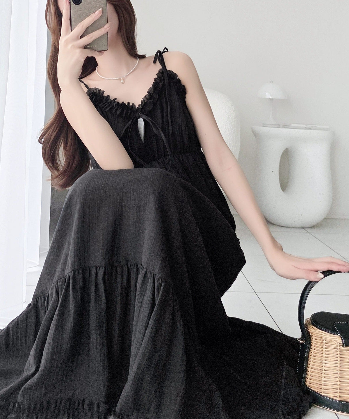 【mily bilet】周囲の視線を集める華やかな一着。前後2wayフリルデザインティアードキャミワンピース (ロング丈) mi1329078