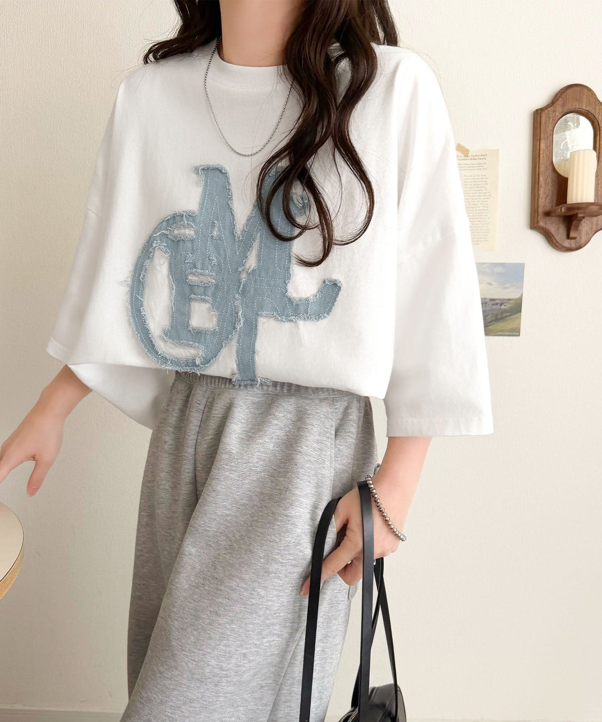 【mily bilet】いつものカジュアルに、遊びをひとさじ。デニムフリンジワッペン使いコットン100%オーバーサイズTシャツ（半袖） mi1329086