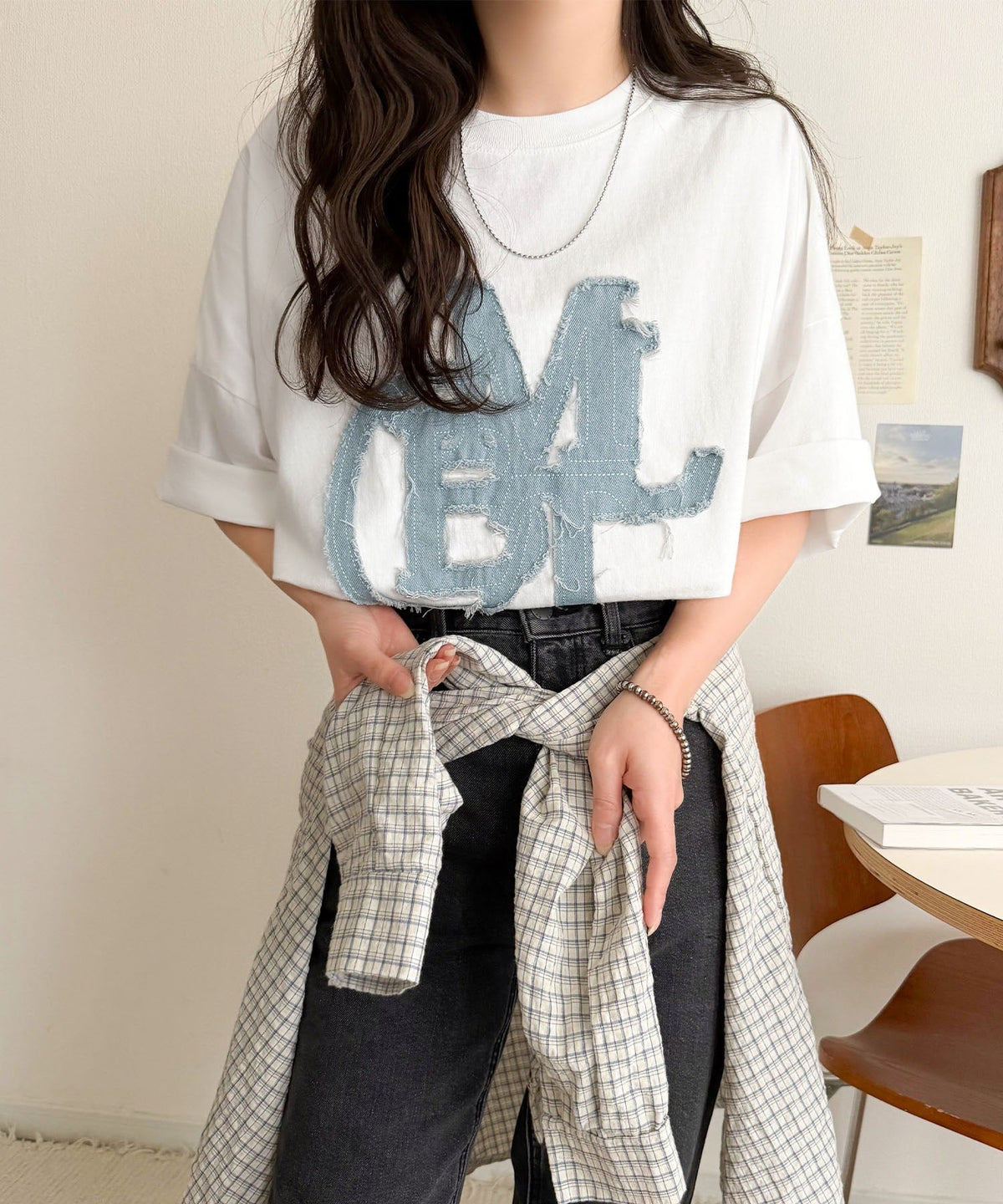 【mily bilet】いつものカジュアルに、遊びをひとさじ。デニムフリンジワッペン使いコットン100%オーバーサイズTシャツ（半袖） mi1329086