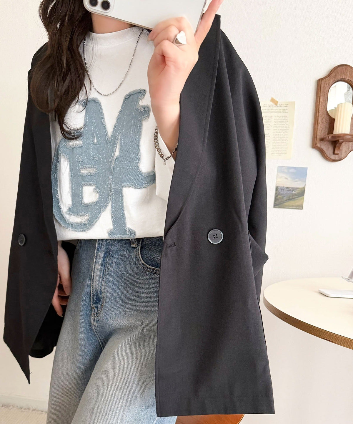 【mily bilet】いつものカジュアルに、遊びをひとさじ。デニムフリンジワッペン使いコットン100%オーバーサイズTシャツ（半袖） mi1329086