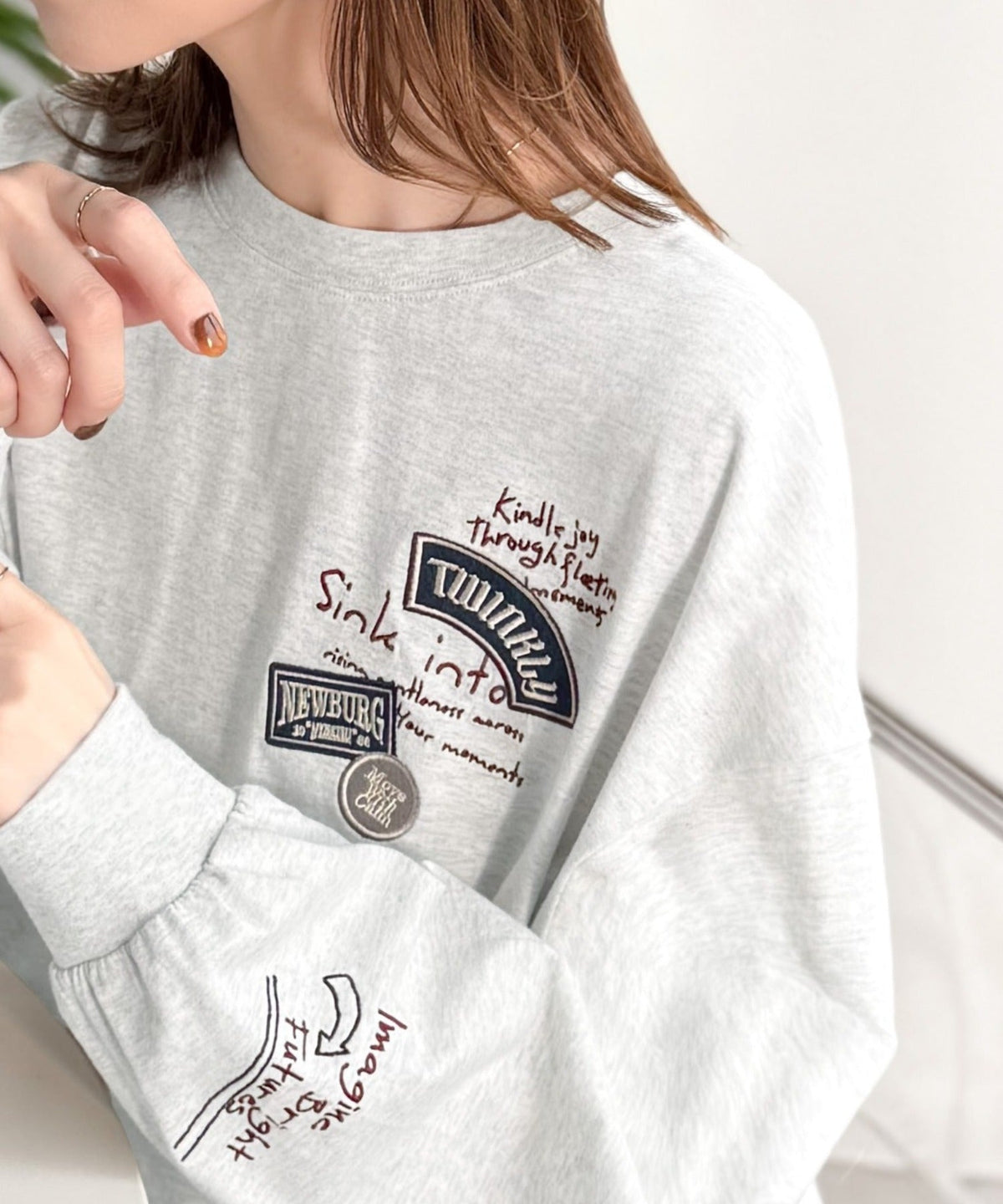 ゆるさの中に「ちょうどいい」お洒落感！綿100％刺繍ワッペンドルマンロンTEE（長袖） ce1260619