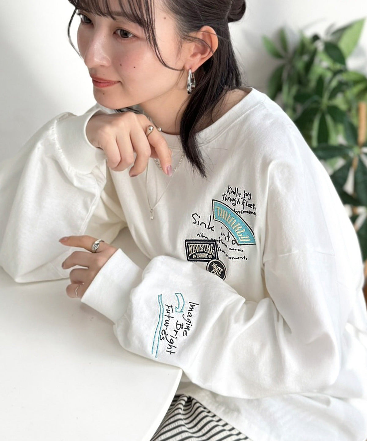 ゆるさの中に「ちょうどいい」お洒落感！綿100％刺繍ワッペンドルマンロンTEE（長袖） ce1260619