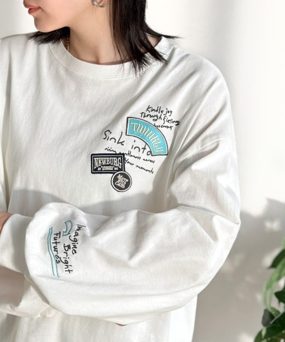 ゆるさの中に「ちょうどいい」お洒落感！綿100％刺繍ワッペンドルマンロンTEE（長袖） ce1260619