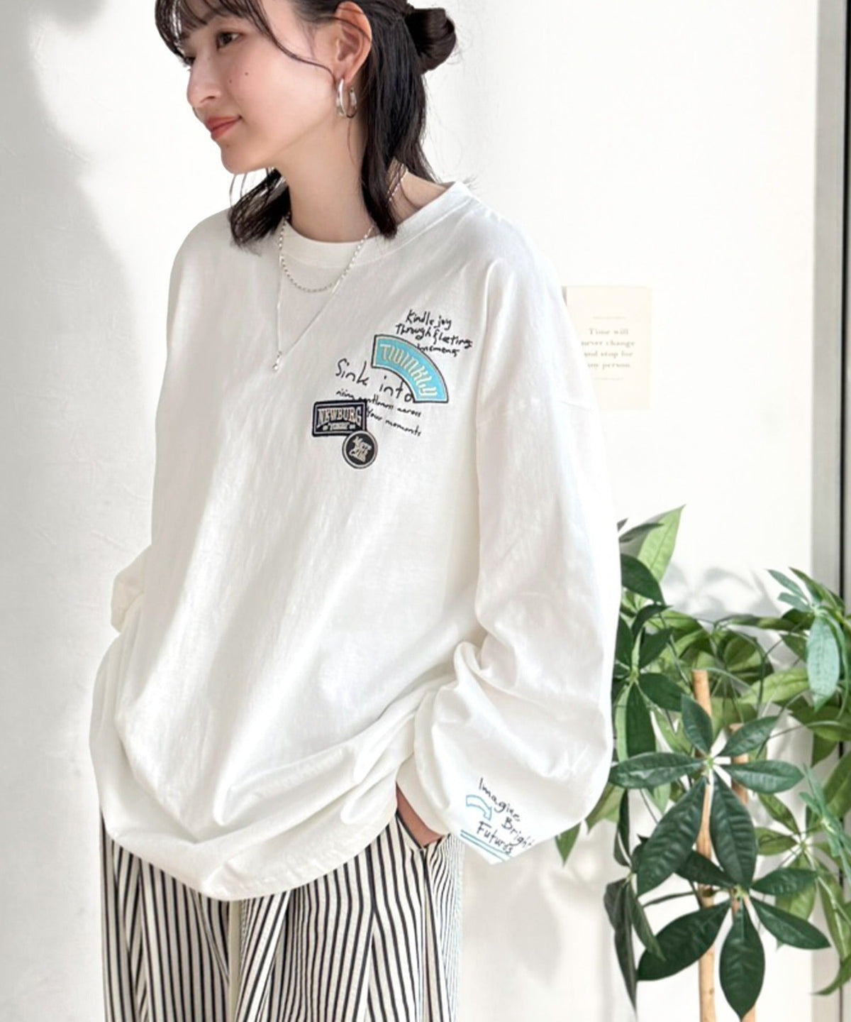 ゆるさの中に「ちょうどいい」お洒落感！綿100％刺繍ワッペンドルマンロンTEE（長袖） ce1260619