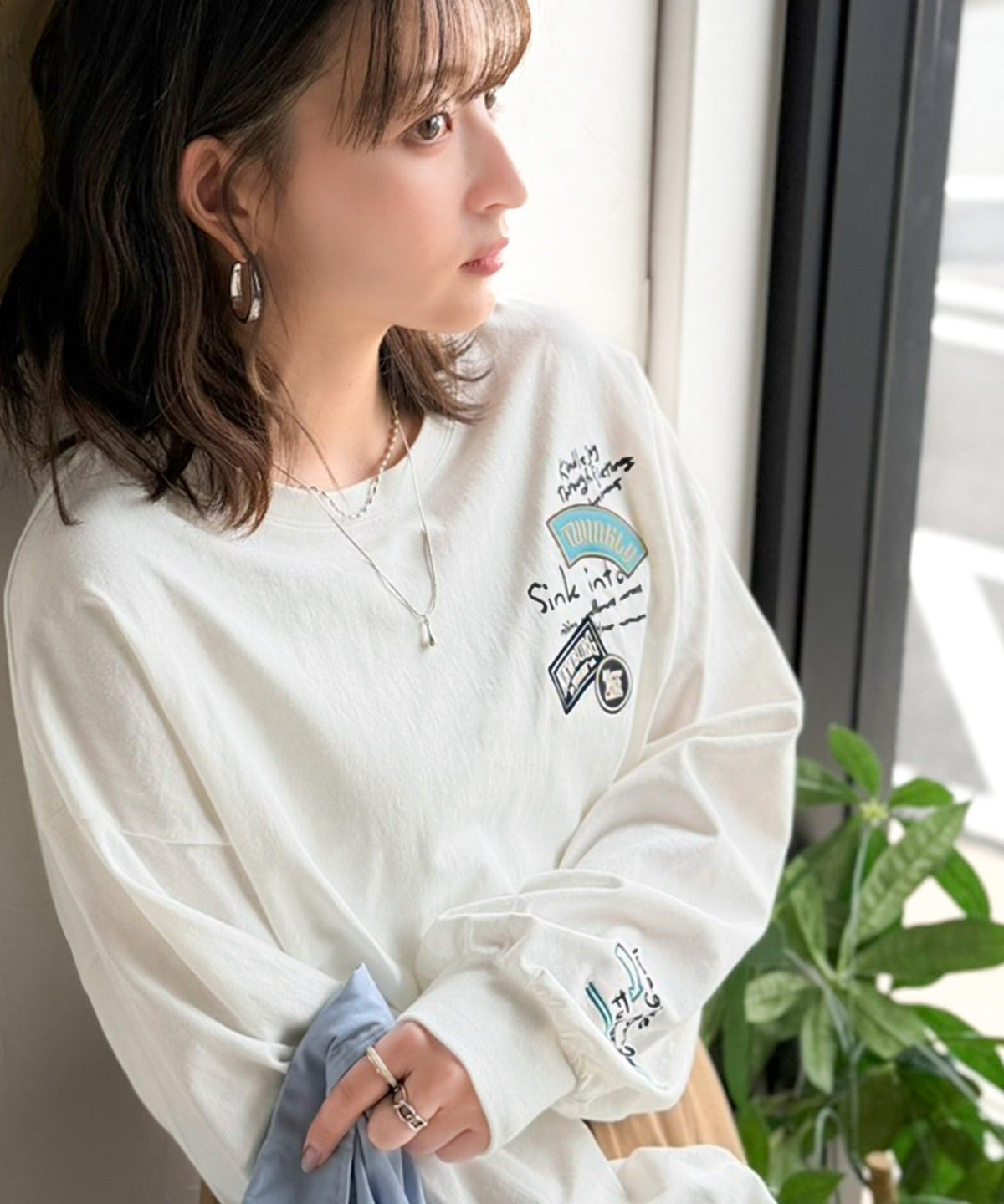 ゆるさの中に「ちょうどいい」お洒落感！綿100％刺繍ワッペンドルマンロンTEE（長袖） ce1260619