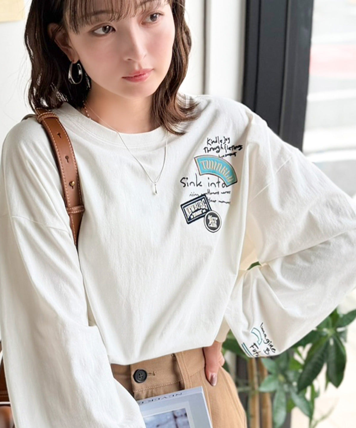 ゆるさの中に「ちょうどいい」お洒落感！綿100％刺繍ワッペンドルマンロンTEE（長袖） ce1260619