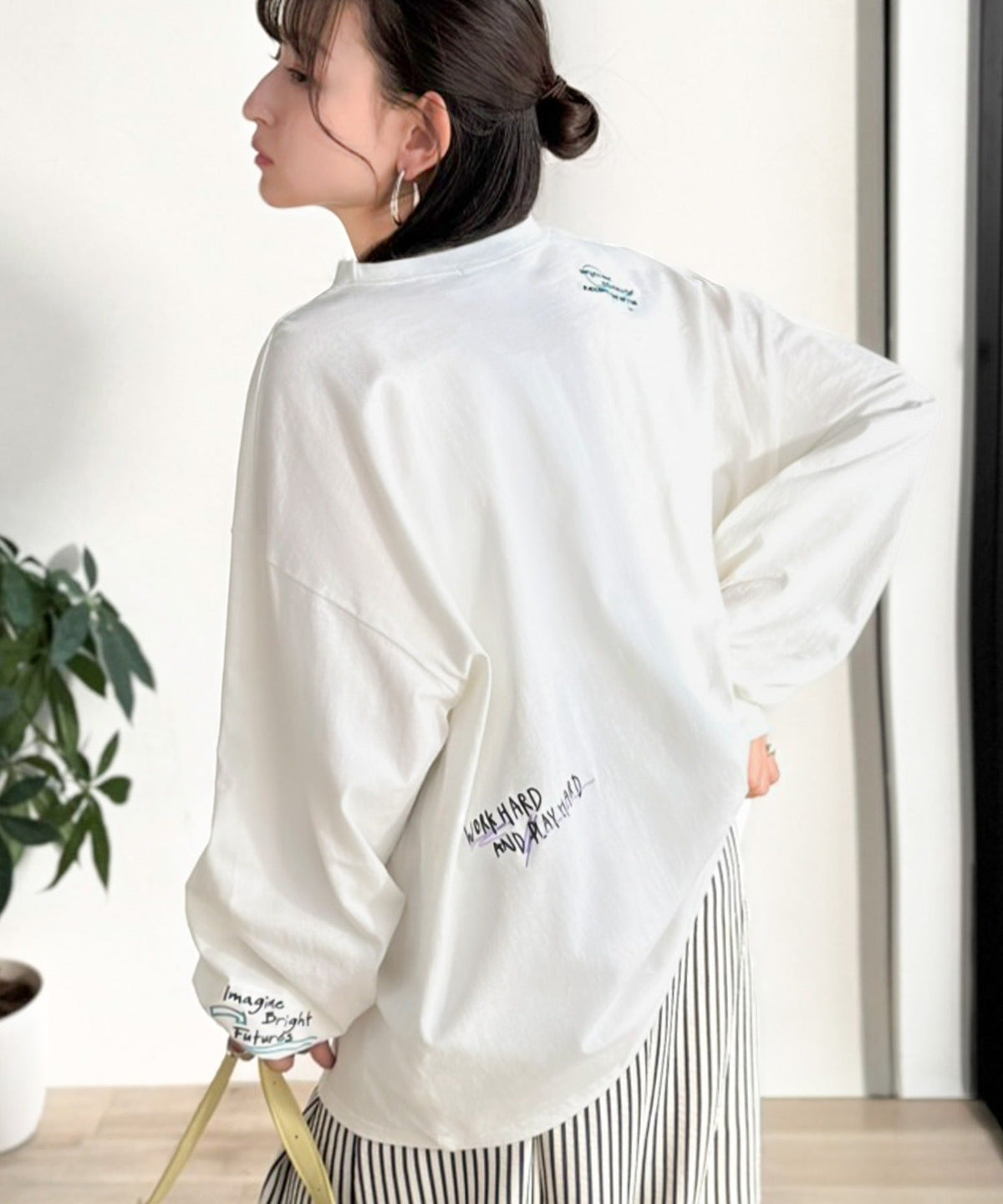 ゆるさの中に「ちょうどいい」お洒落感！綿100％刺繍ワッペンドルマンロンTEE（長袖） ce1260619
