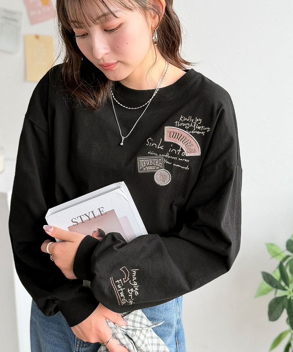 ゆるさの中に「ちょうどいい」お洒落感！綿100％刺繍ワッペンドルマンロンTEE（長袖） ce1260619