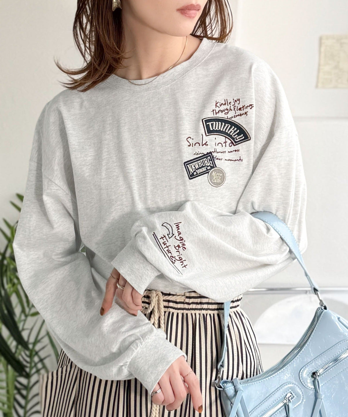 ゆるさの中に「ちょうどいい」お洒落感！綿100％刺繍ワッペンドルマンロンTEE（長袖） ce1260619