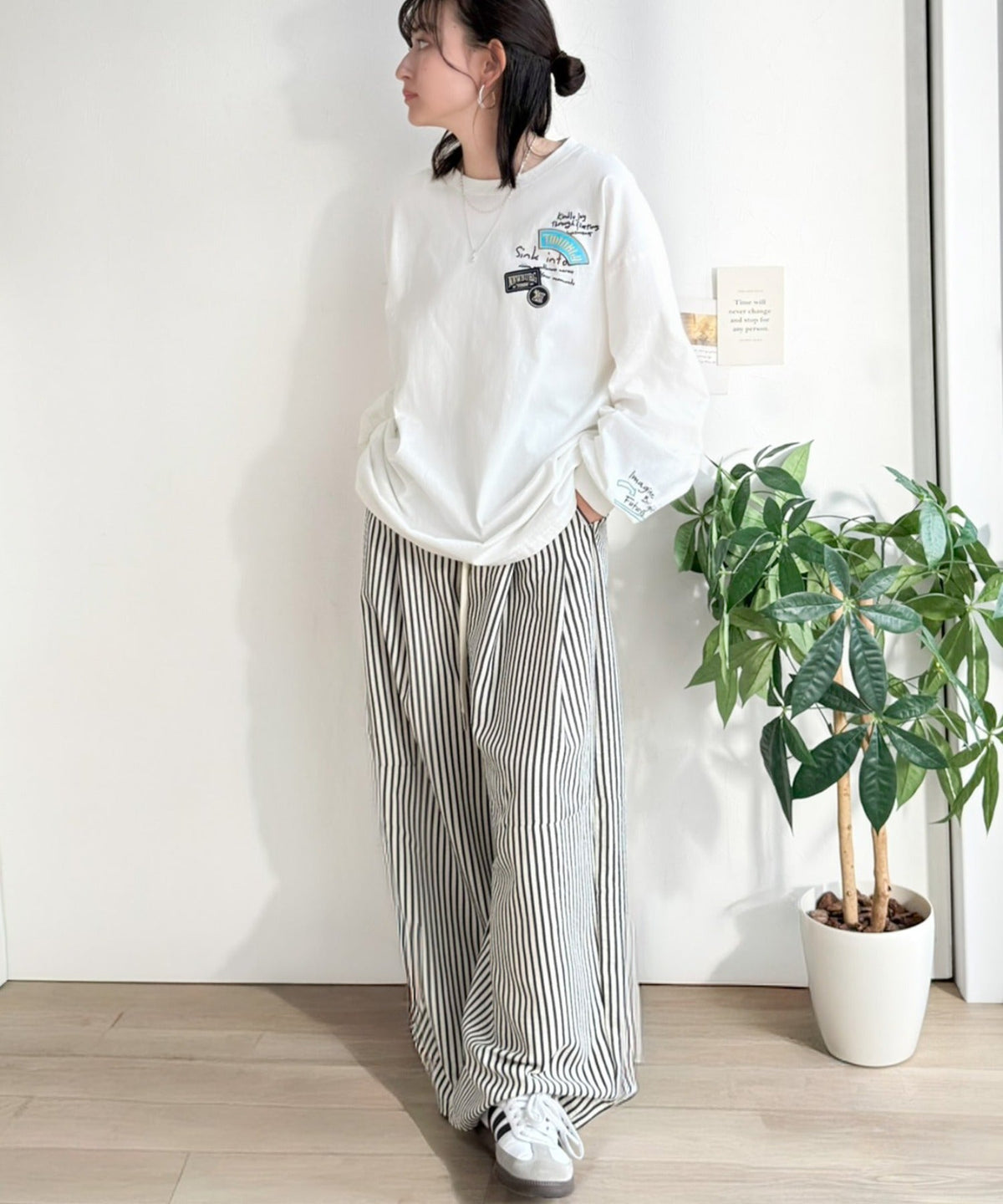 ゆるさの中に「ちょうどいい」お洒落感！綿100％刺繍ワッペンドルマンロンTEE（長袖） ce1260619