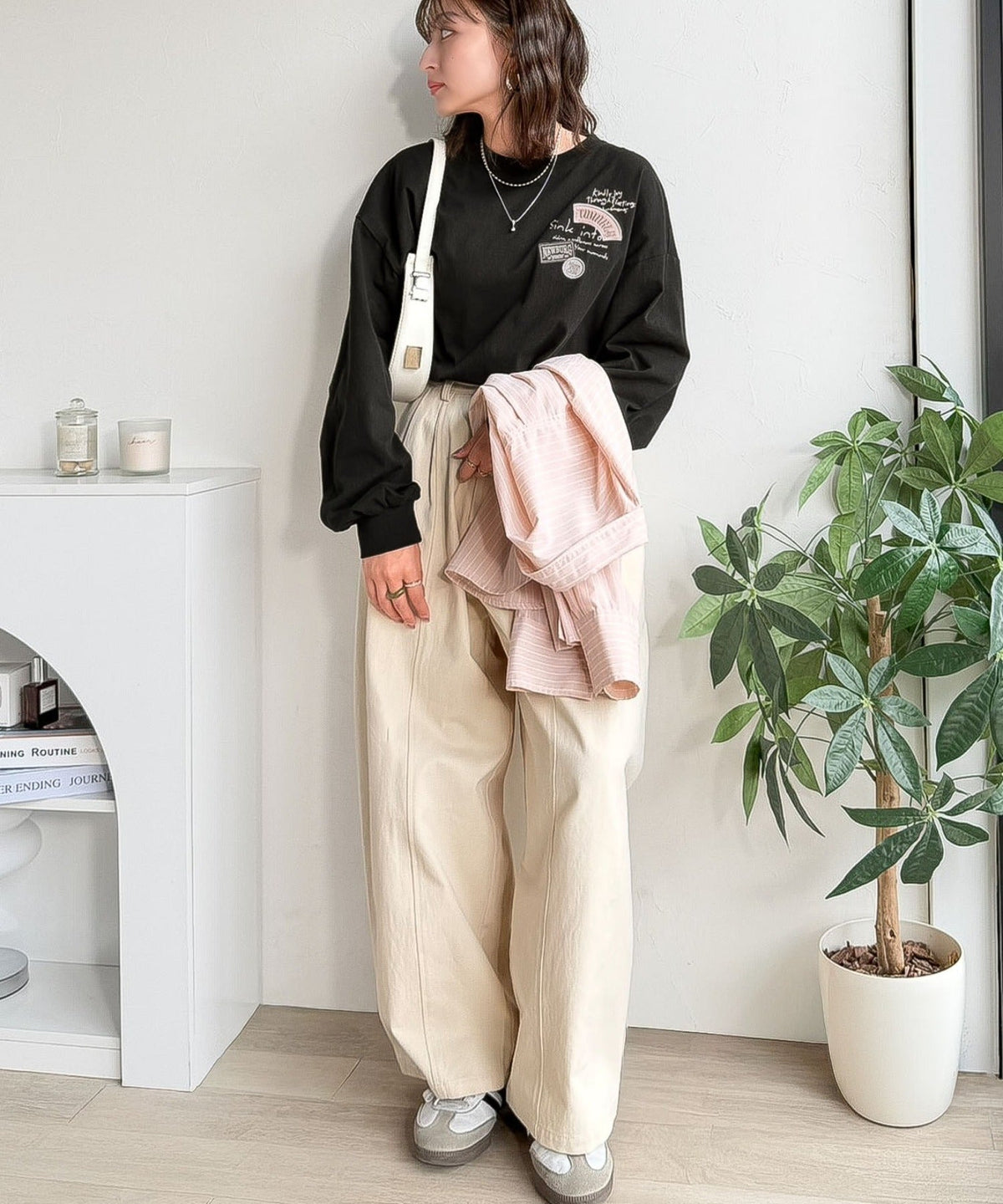 ゆるさの中に「ちょうどいい」お洒落感！綿100％刺繍ワッペンドルマンロンTEE（長袖） ce1260619