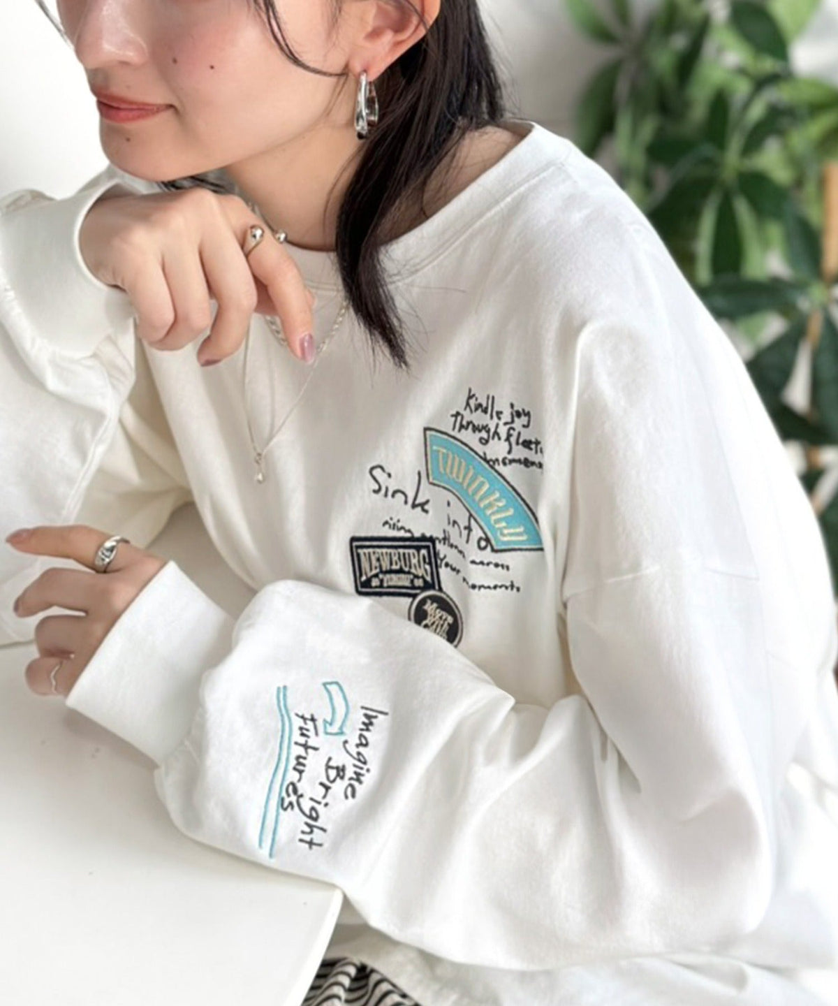 ゆるさの中に「ちょうどいい」お洒落感！綿100％刺繍ワッペンドルマンロンTEE（長袖） ce1260619