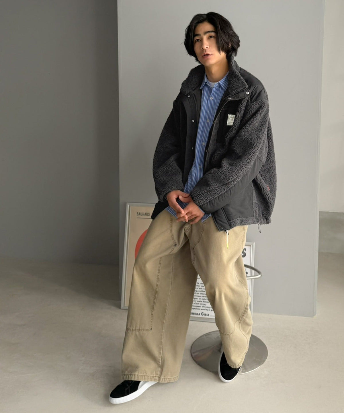 《JaVaジャバコラボ》レトロムード漂う、首元まで暖か。異素材切替えダブルジップボアブルゾン jm1265092