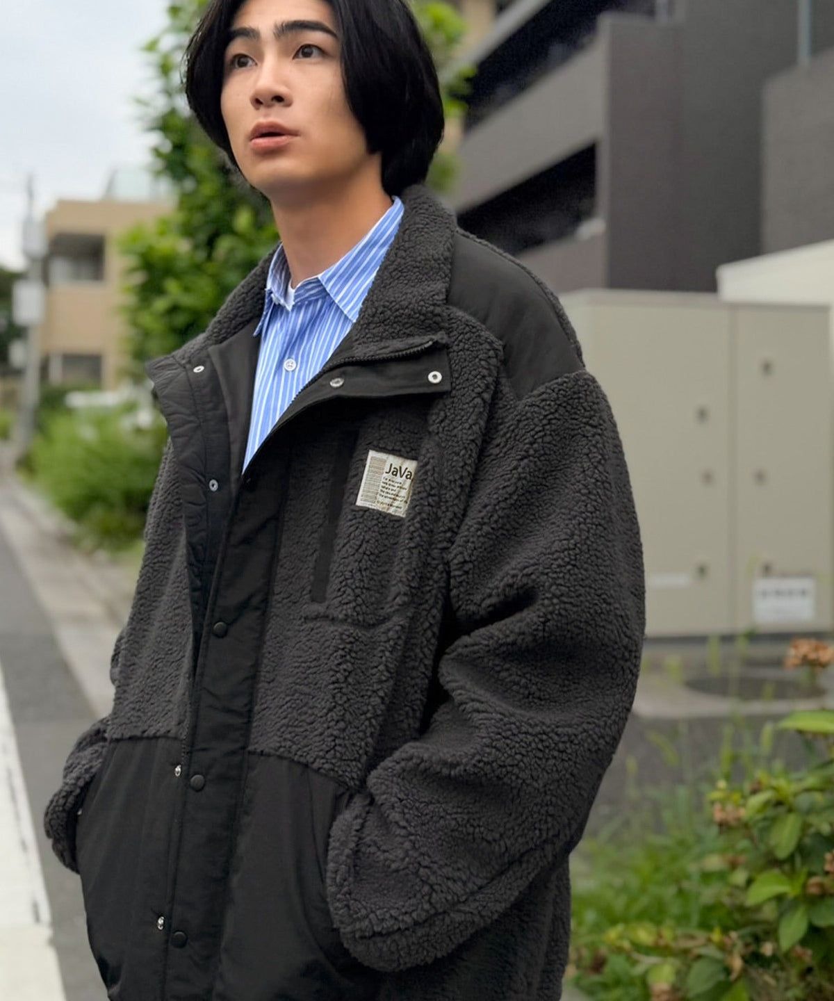 《JaVaジャバコラボ》レトロムード漂う、首元まで暖か。異素材切替えダブルジップボアブルゾン jm1265092