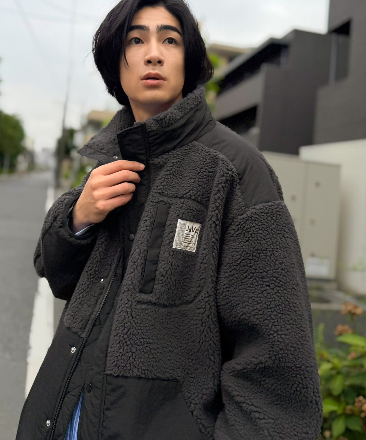 《JaVaジャバコラボ》レトロムード漂う、首元まで暖か。異素材切替えダブルジップボアブルゾン jm1265092