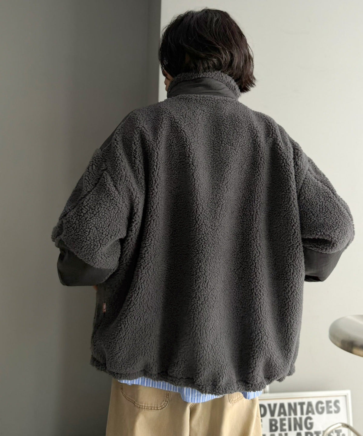 《JaVaジャバコラボ》レトロムード漂う、首元まで暖か。異素材切替えダブルジップボアブルゾン jm1265092