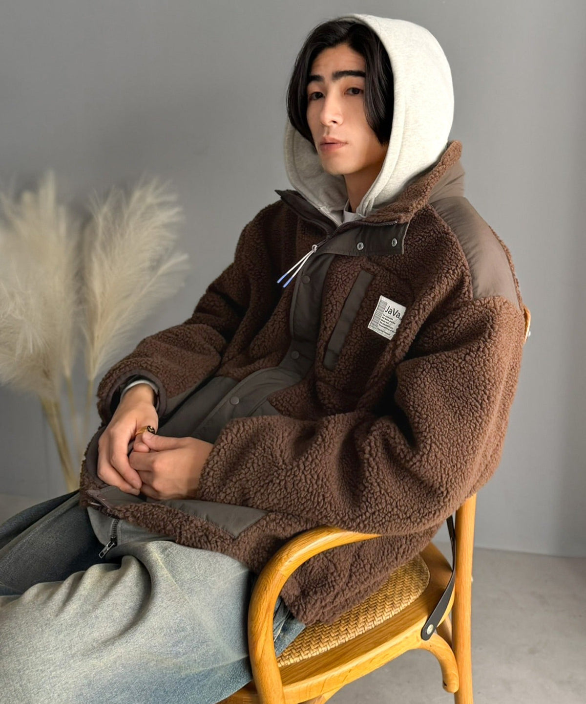 《JaVaジャバコラボ》レトロムード漂う、首元まで暖か。異素材切替えダブルジップボアブルゾン jm1265092