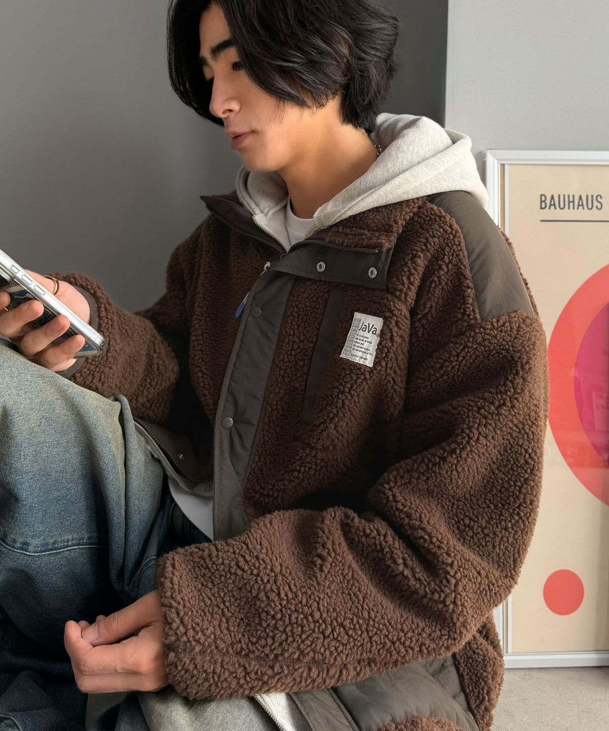 《JaVaジャバコラボ》レトロムード漂う、首元まで暖か。異素材切替えダブルジップボアブルゾン jm1265092