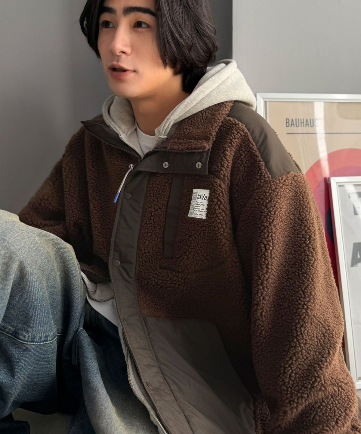 《JaVaジャバコラボ》レトロムード漂う、首元まで暖か。異素材切替えダブルジップボアブルゾン jm1265092