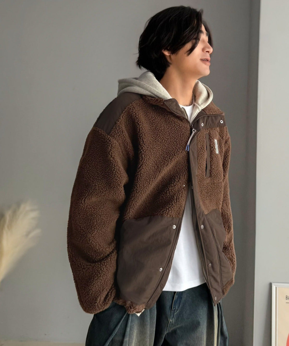 《JaVaジャバコラボ》レトロムード漂う、首元まで暖か。異素材切替えダブルジップボアブルゾン jm1265092