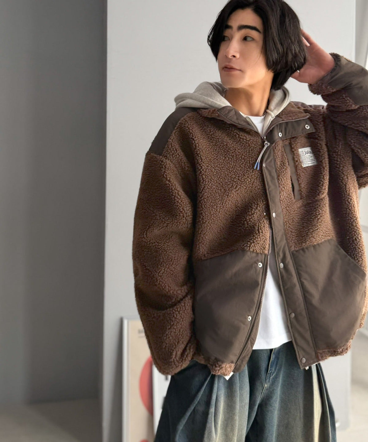 《JaVaジャバコラボ》レトロムード漂う、首元まで暖か。異素材切替えダブルジップボアブルゾン jm1265092