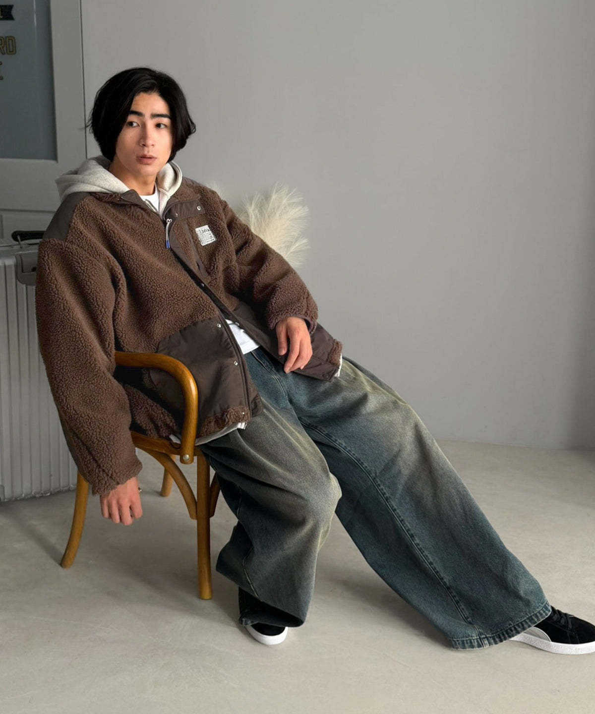 《JaVaジャバコラボ》レトロムード漂う、首元まで暖か。異素材切替えダブルジップボアブルゾン jm1265092