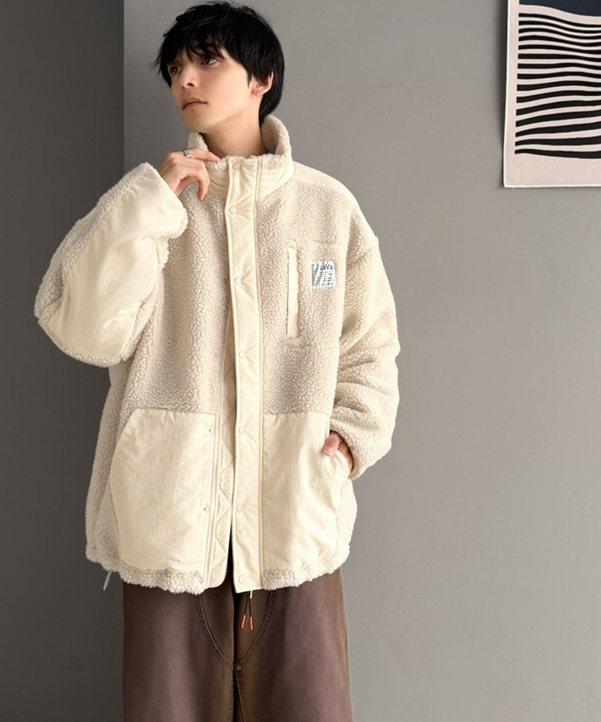 《JaVaジャバコラボ》レトロムード漂う、首元まで暖か。異素材切替えダブルジップボアブルゾン jm1265092