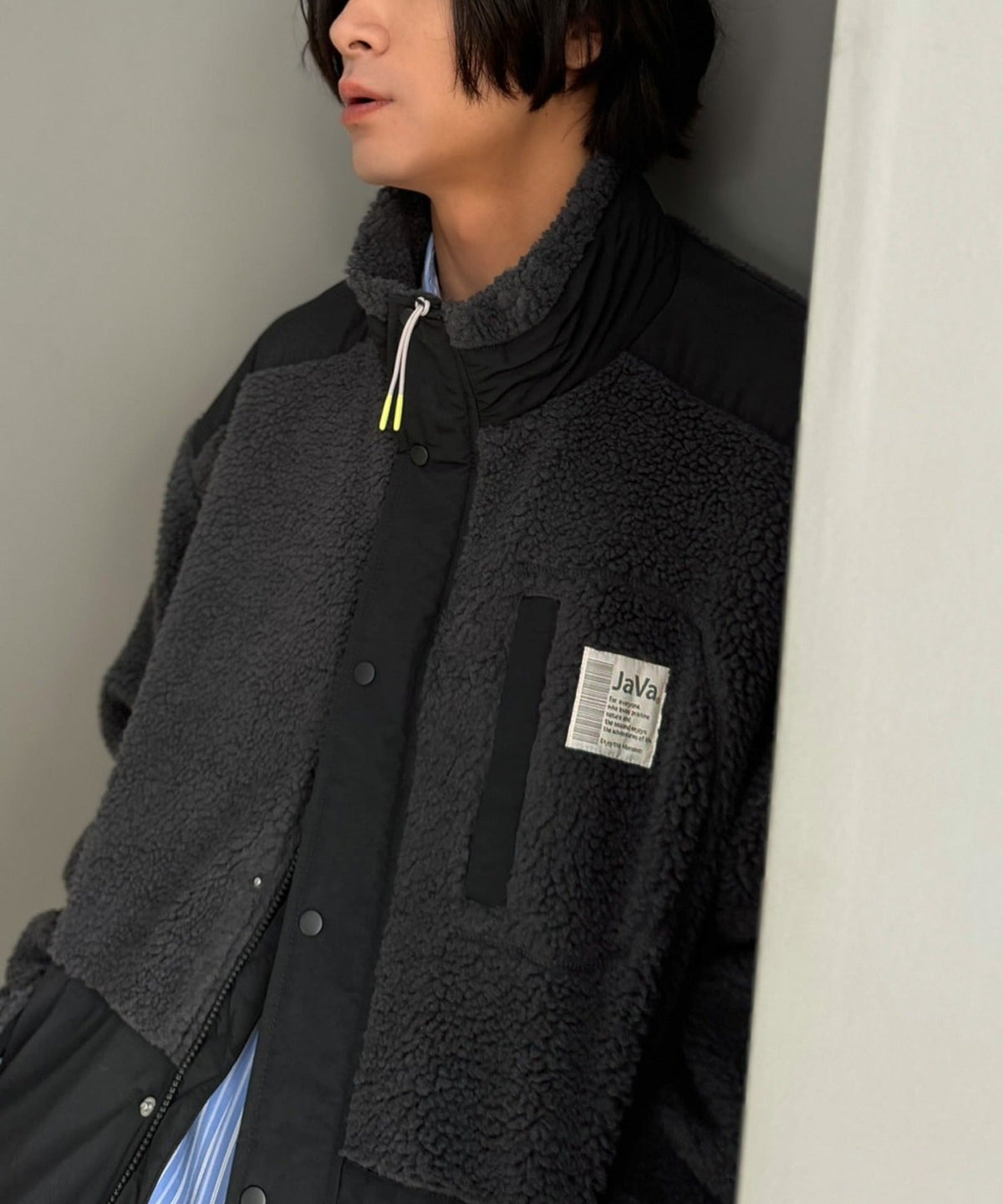 《JaVaジャバコラボ》レトロムード漂う、首元まで暖か。異素材切替えダブルジップボアブルゾン jm1265092