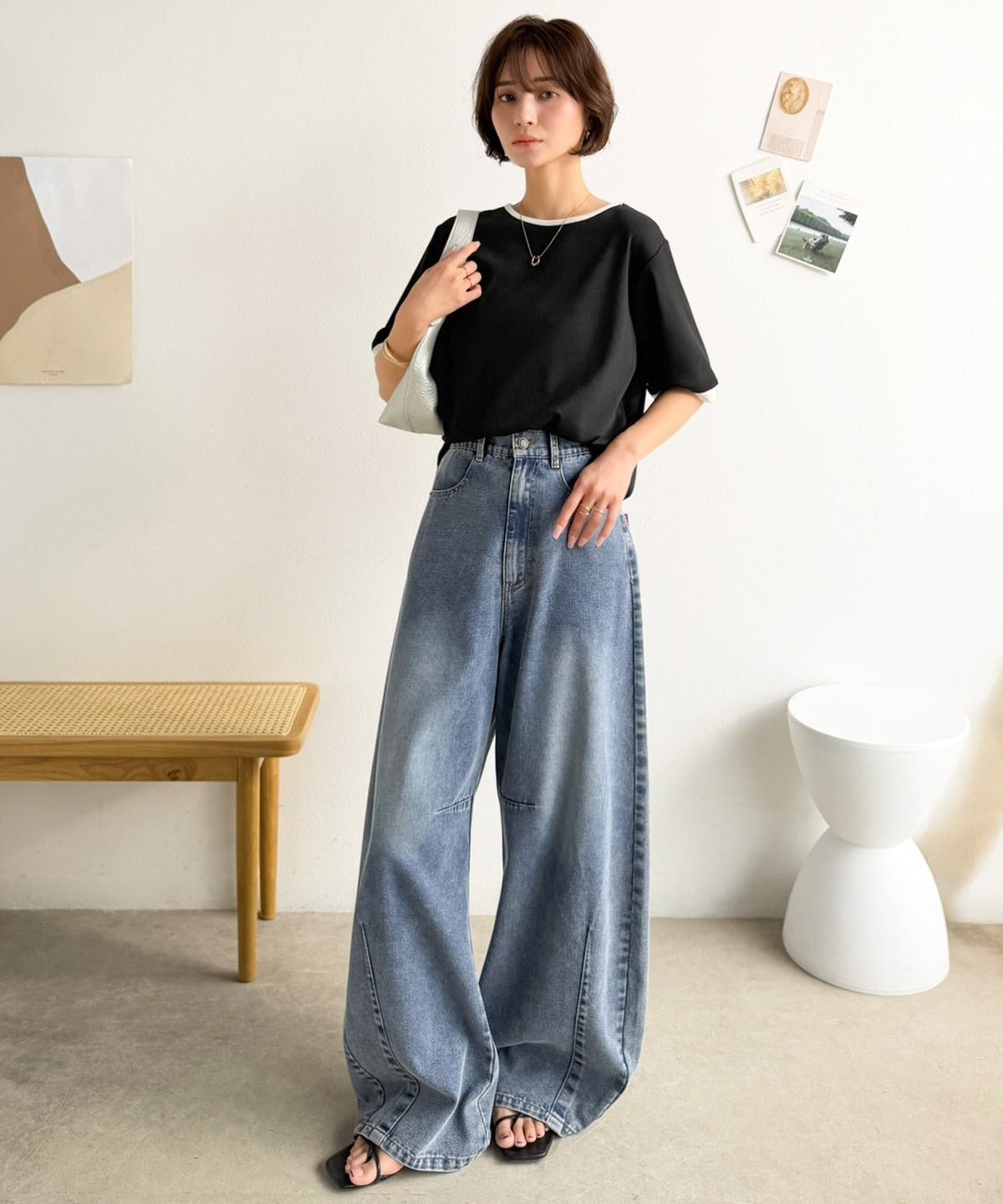 異素材と配色で上品に華やぐ。ふくれジャガード×リブの大人可愛いハーフスリーブトップス（半袖） ce1330109