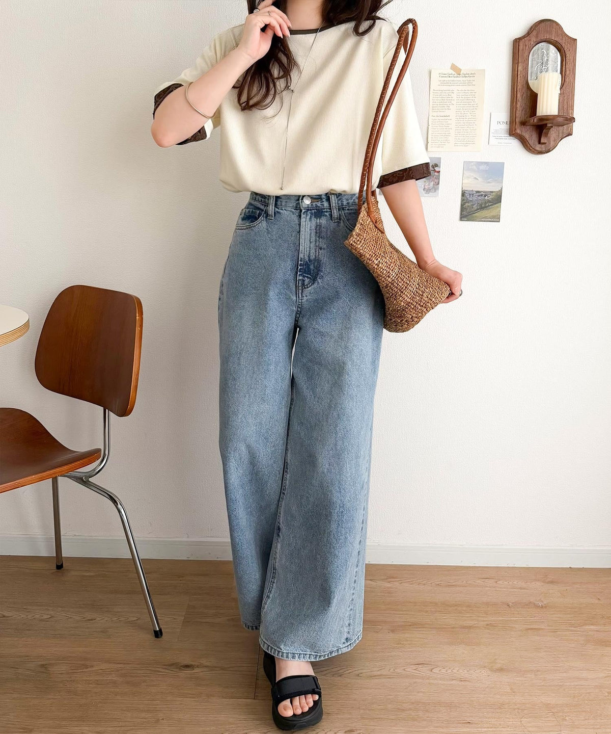 異素材と配色で上品に華やぐ。ふくれジャガード×リブの大人可愛いハーフスリーブトップス（半袖） ce1330109