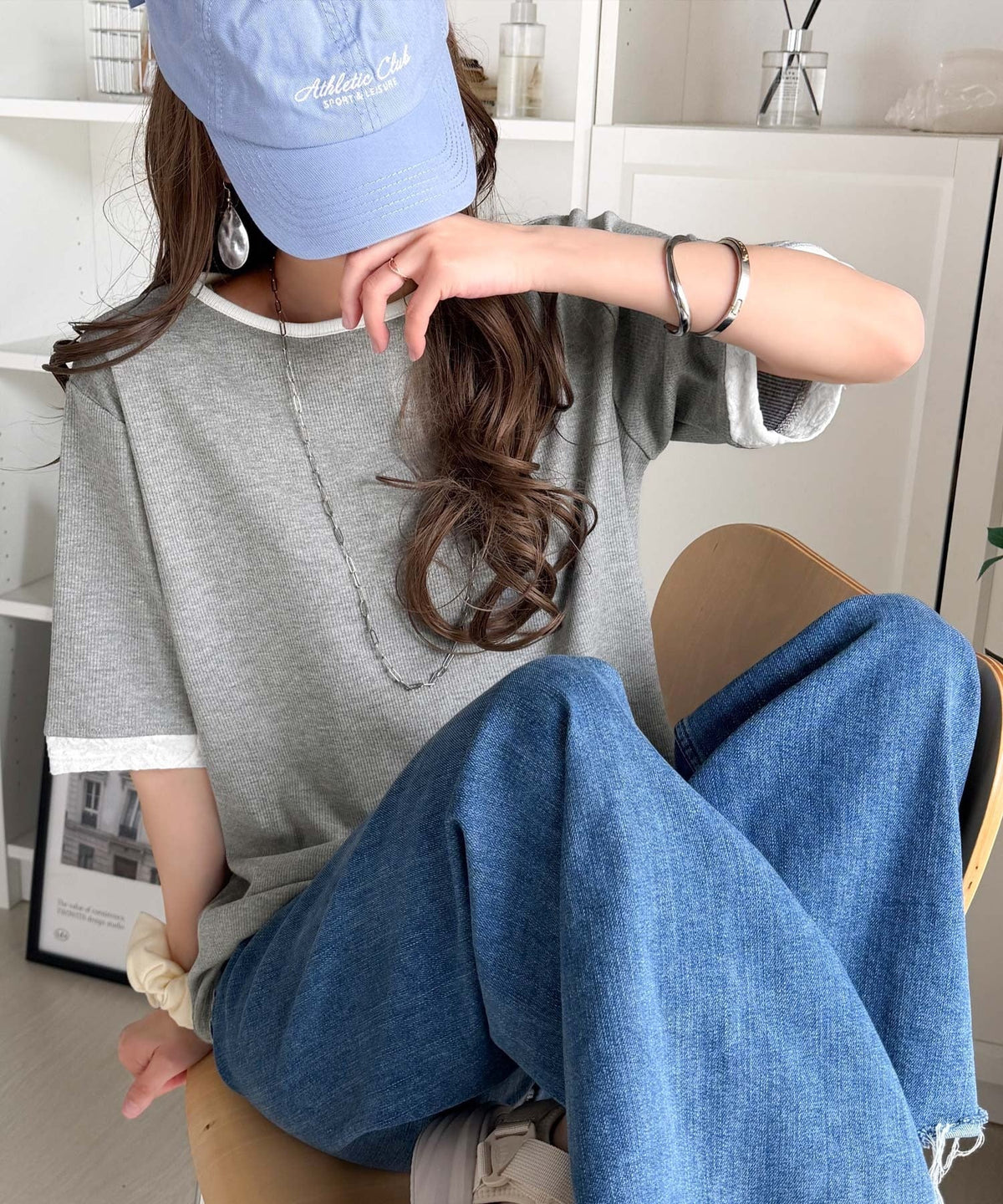 異素材と配色で上品に華やぐ。ふくれジャガード×リブの大人可愛いハーフスリーブトップス（半袖） ce1330109